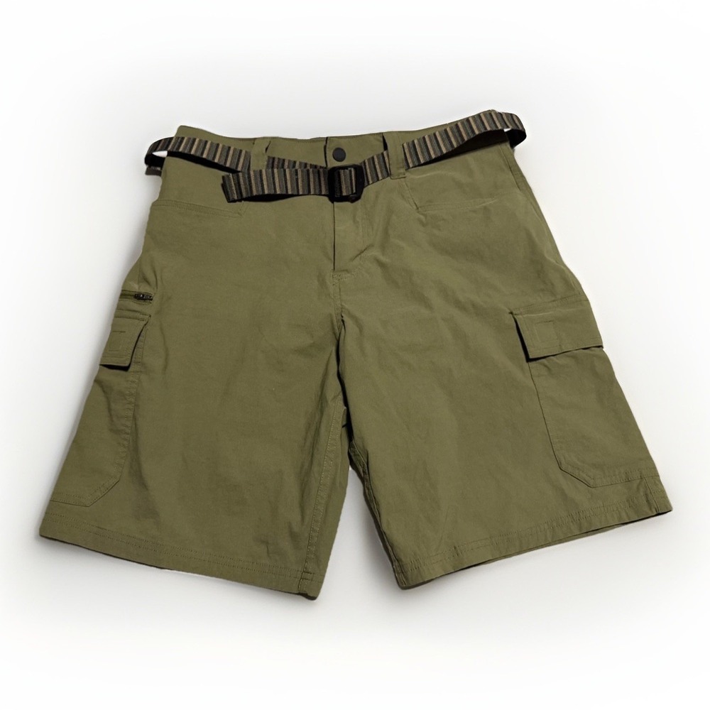 Orvis Tech Cargo Shorts Men's 32 Olive Green‎ Nylon Stretch Belted Hiking